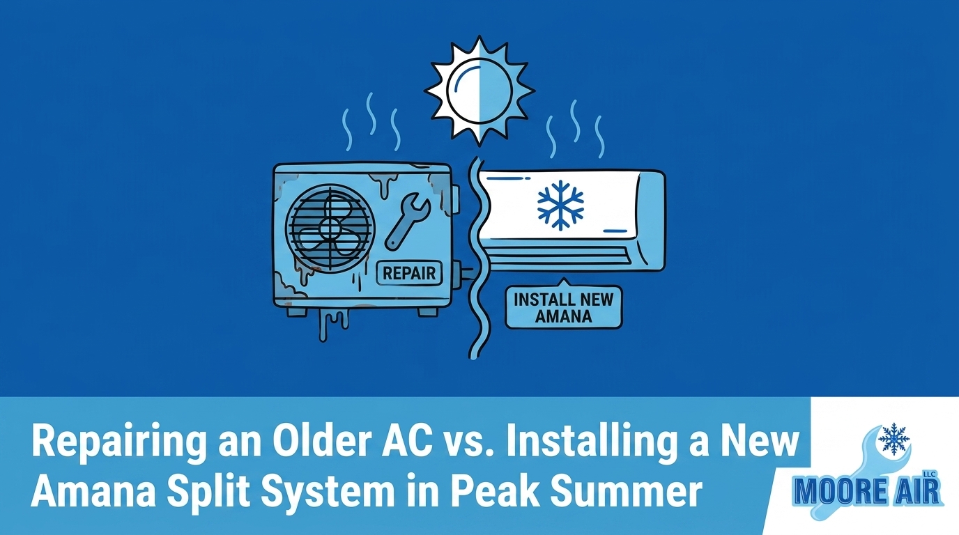 Repairing an Older AC vs. Installing a New Amana Split System in Peak Summer — featured image